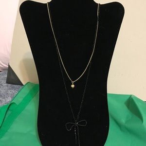 Gold Heart & Black Chain w/Glittery Bow Necklace